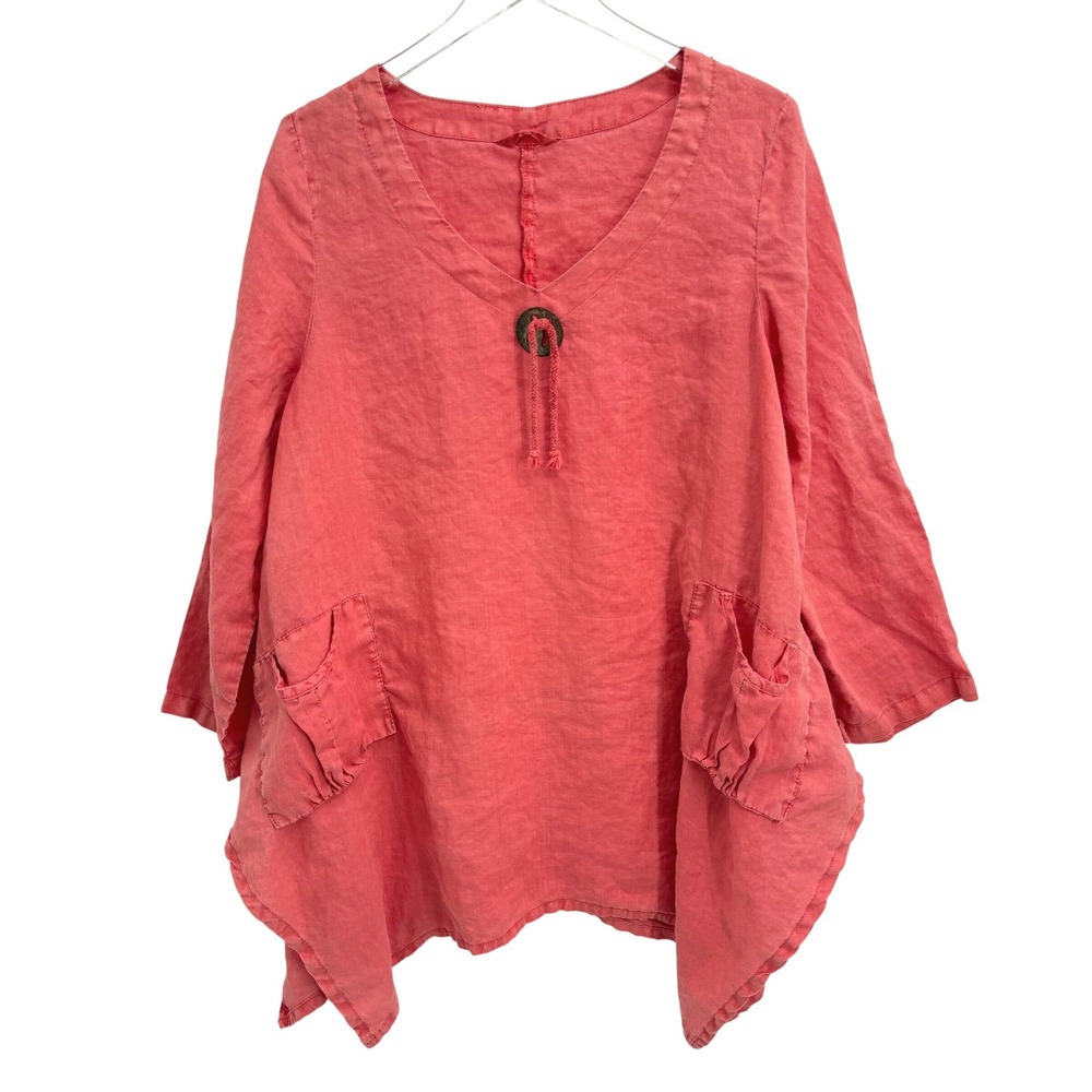 Catwalk Studio Tunic Top Size S Lagenlook Artsy Long Sleeve Sharkbite Hem V-Neck